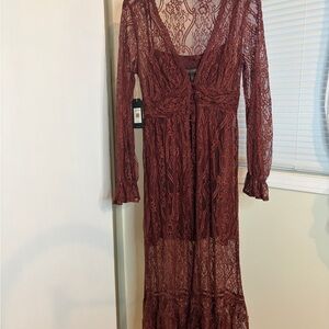 Shyanne Burgundy Lace Long Sleeve Dress